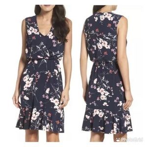 Eliza J Navy Floral Print Surplice Dress Size 6